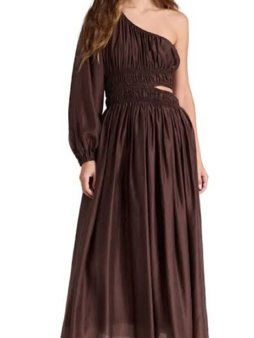 Moon River Chocolate Brown One-Shoulder Maxi Gown NWOT